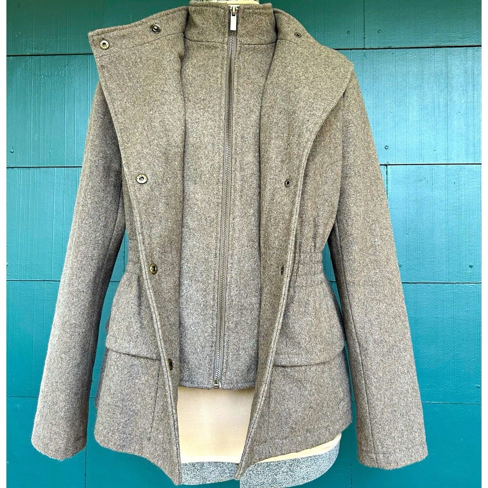 New York & Company Taupe Wool Blend Jacket Coat Military Utility Peplum Medium